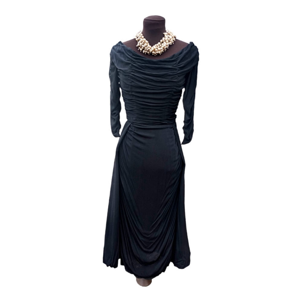 Vintage 60's Designer Dress Black Draping Henry A. Conder Exquisite XXS